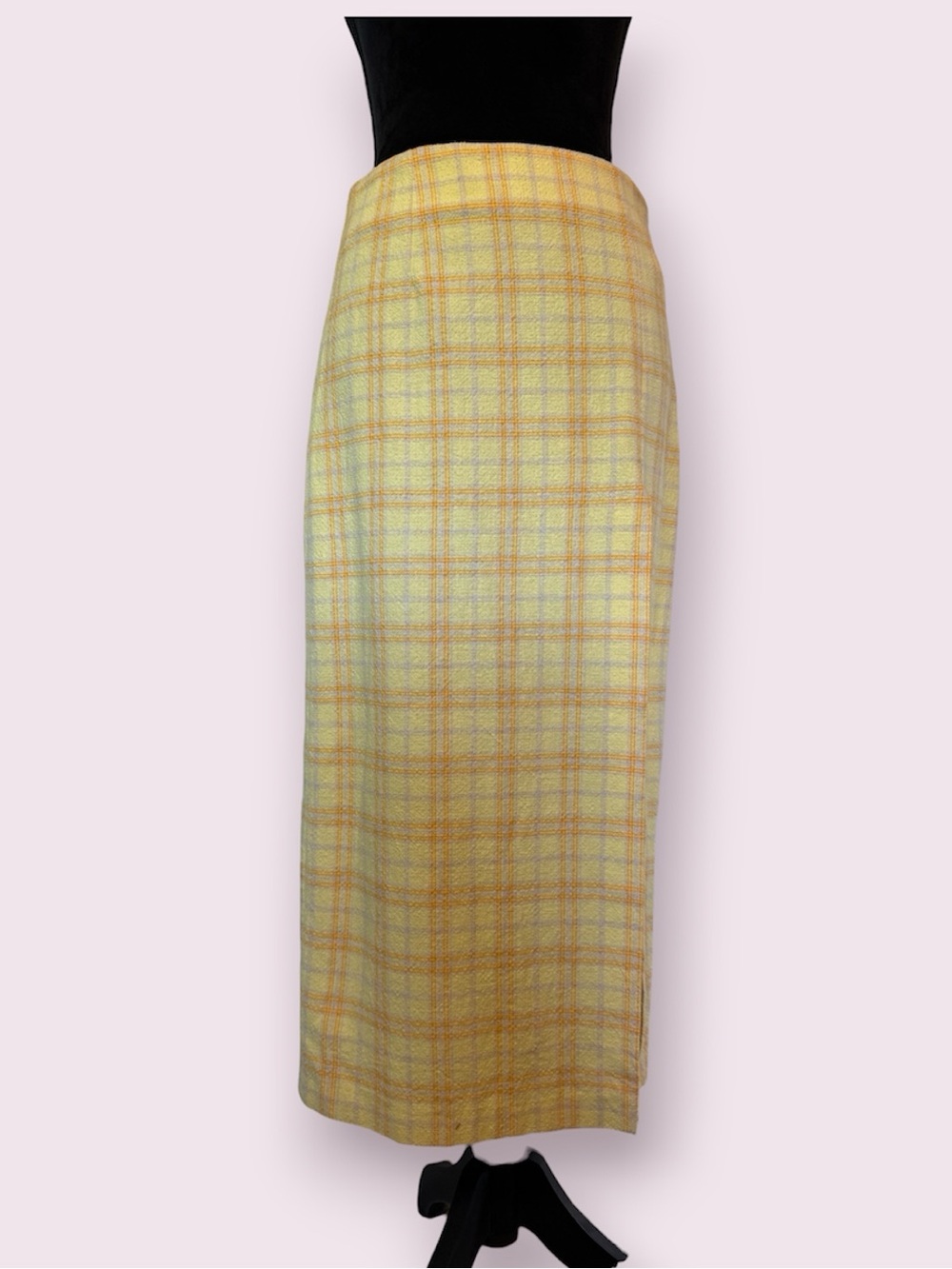 Zara Tartan Check Plaid Midi Skirt With High Slit Yellow Orange Size Medium
